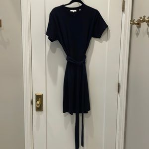 Vince navy t-shirt dress with attached belt.
